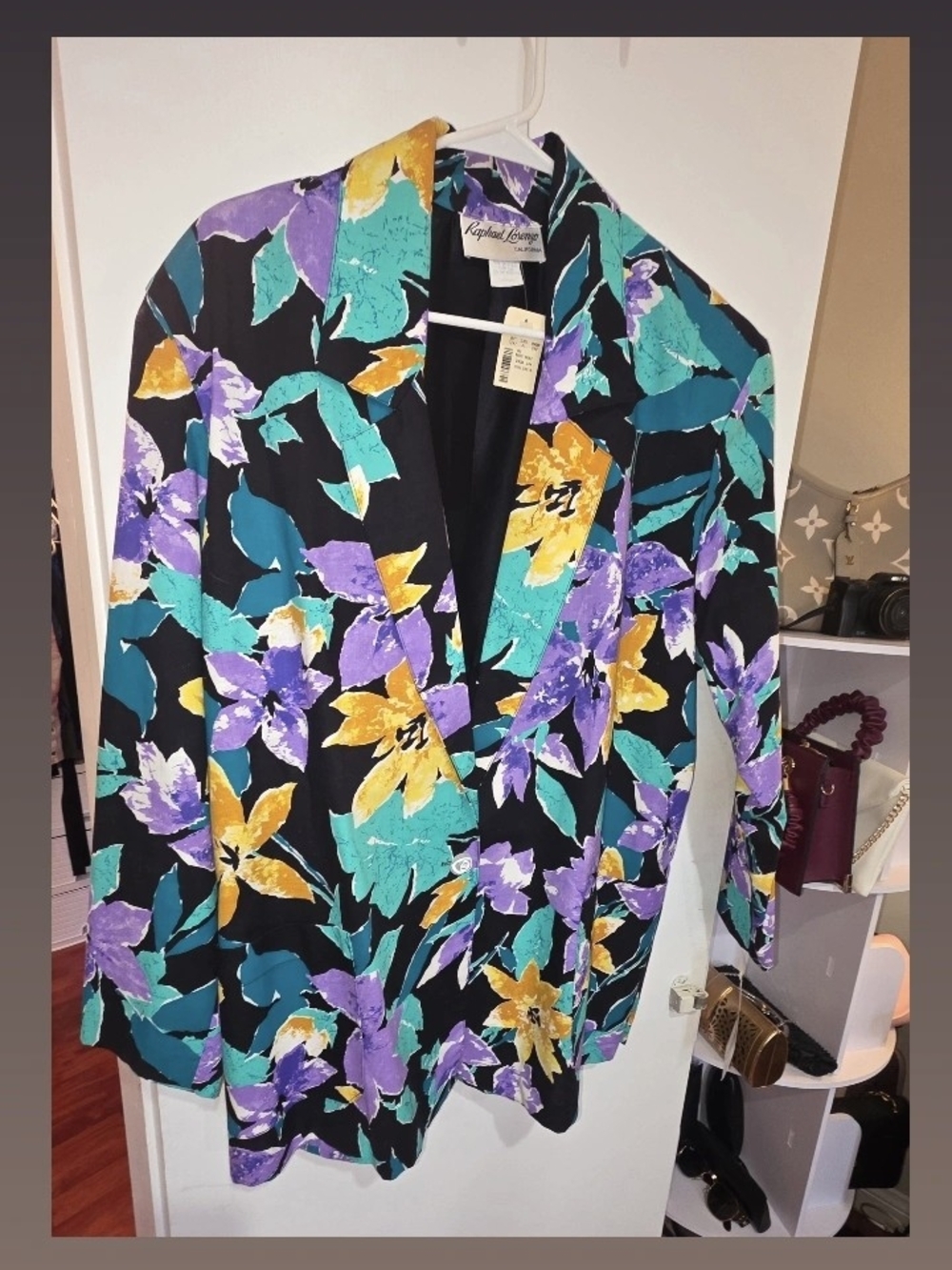 & Other Stories Black Floral Blazer with Teal, Purple & Yellow Accents